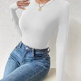 Basic Skinny Stretchy Top, Long Sleeve Crew Neck Solid T-Shirts, Casual Every Day Tops, Women's Clothing