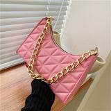 Trendy Argyle Quilted Shoulder Bag, PU Leather Solid Color Chain Handle Bag, Perfect Underarm Bag For Daily Use