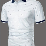 Men's Polo Shirts, Casual Navy Blue Slim Fit Lapel Button Up Polo Shirt