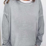 Solid Crew Neck Sweatshirt, Casual Long Sleeve Sweatshirt For Spring & Fall, Women's Clothing