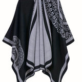 Plus Size Boho Winter Coat, Women's Plus Madala Print Batwing Sleeve Open Front Shawl Coat