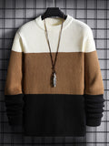 Stylish Men's Color Block Knit Sweater with Comfortable Crew Neck