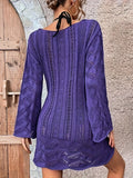 Long Sleeve Sweater Dress, Hollow Out Casual Dress For Spring & Fall, Women's Clothing