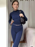 gbolsos  Solid Color Two-piece Set, Crew Neck Long Sleeve Top & Pants Outfits, Women's Clothing