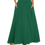 gbolsos  Pleated Long Skirt, Loose Solid Casual Skirt For Spring & Summer, Women's Clothing