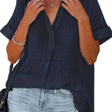gbolsos  Plus Size Casual Blouse, Women's Plus Striped Bat Sleeve V Neck Split Hem T-shirt