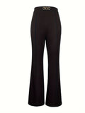 gbolsos  Solid High Waist Pants Elegant Flare Leg Pants, Women's Clothing