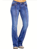 gbolsos  Mid Rise Flare Jeans, Slash Pockets Bell Bottom Wide Leg Slim Fit Denim Pants, Women's Denim Jeans & Clothing