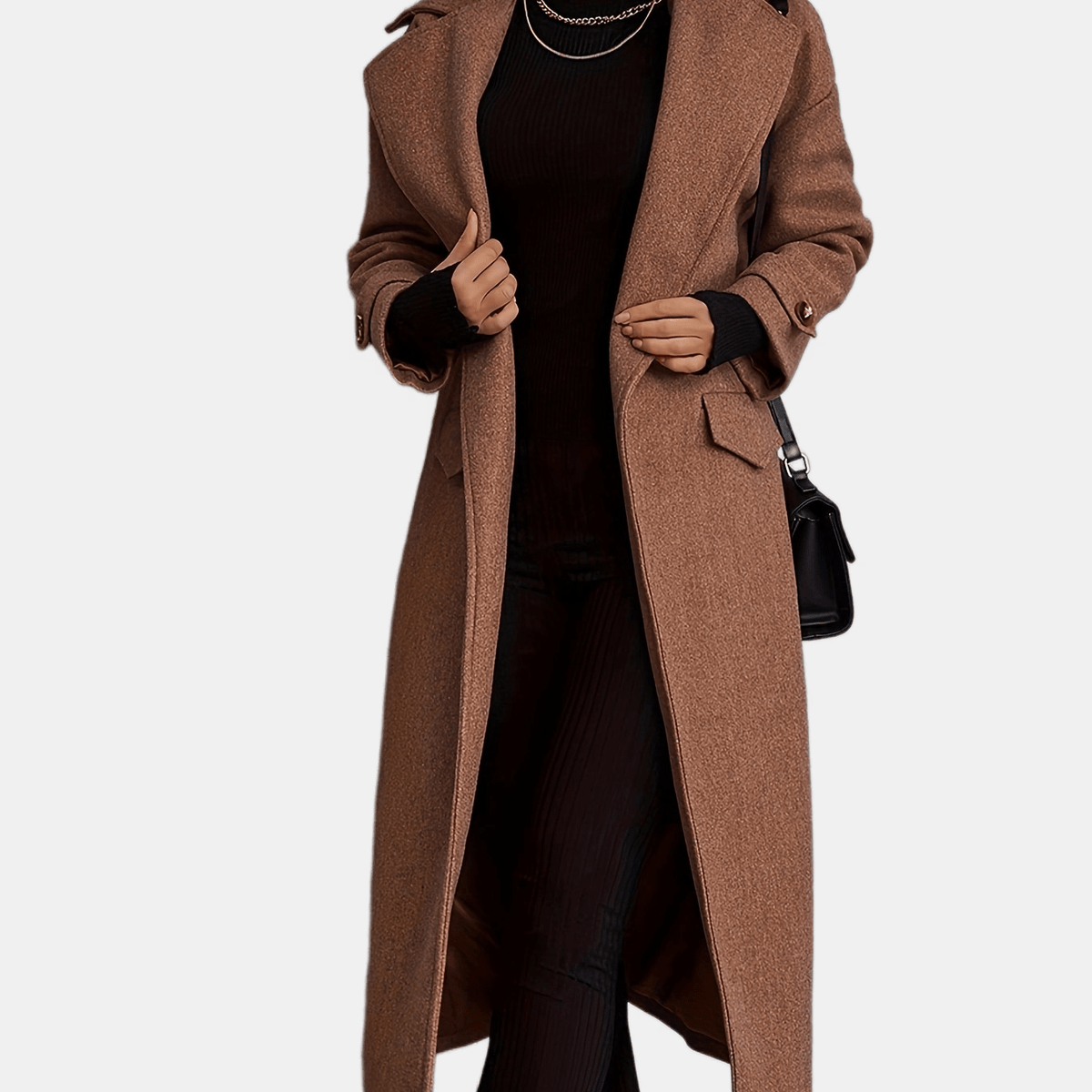 gbolsos  Long Length Waterfall Collar Coat, Elegant Open Front Long Sleeve Outerwear, Women's Clothing