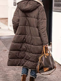 gbolsos  Plus Size Casual Coat, Women's Plus Solid Quilted Teddy Fleece Double-sided Long Sleeve Zip Up Hooded Longline Coat With Pockets