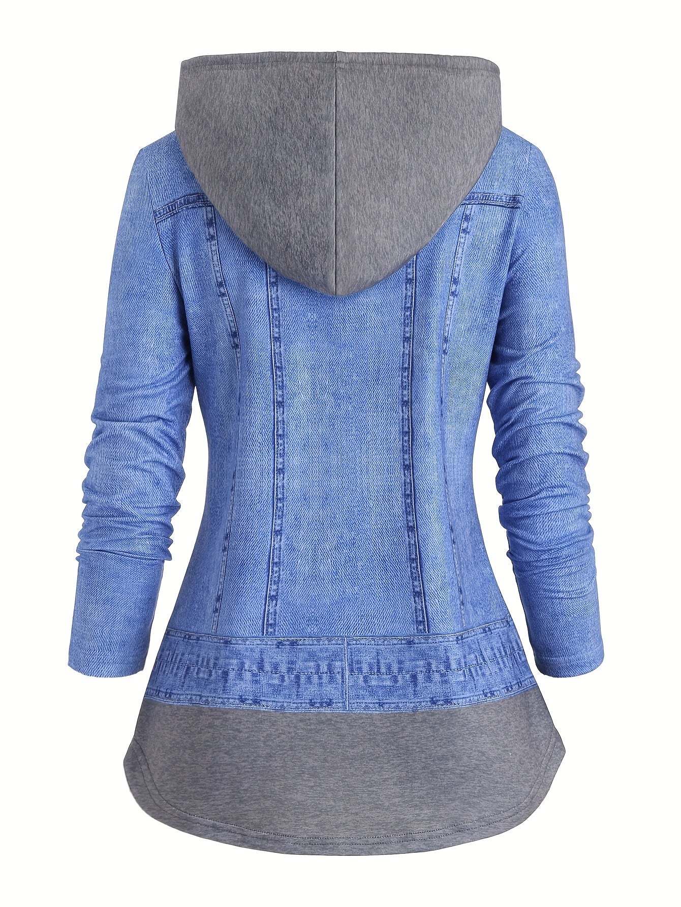 2 In 1 Color Block Zip Front Hoodie, Casual Long Sleeve Drawstring Hoodies Sweatshirt, Women's Clothing