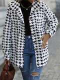 Houndstooth Print Button Front Shirt, Casual Long Sleeve Shirt For Spring & Fall, Women's Clothing