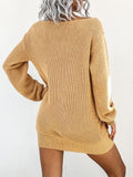 gbolsos   Plus Size Casual Sweater Dress, Women's Plus Solid One Shoulder Long Sleeve Mini Knit Dress
