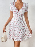 gbolsos  Short Sleeve V Neck Dress, Floral Print Casual Dress For Summer & Spring, Women's Clothing