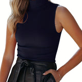 gbolsos  Women's Sweater Casual Solid Turtleneck Knit Sweater Vest