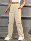 gbolsos  Straight Leg Cargo Pants, Y2K High Waist Solid Pants For Spring & Fall, Women's Clothing