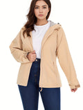 gbolsos  Solid Zip Up Hooded Jacket, Casual Long Sleeve Versatile Outerwear, Women's Clothing