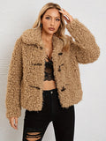 Solid Button Front Teddy Coat, Versatile Faux Fur Thermal Winter Coat, Women's Clothing