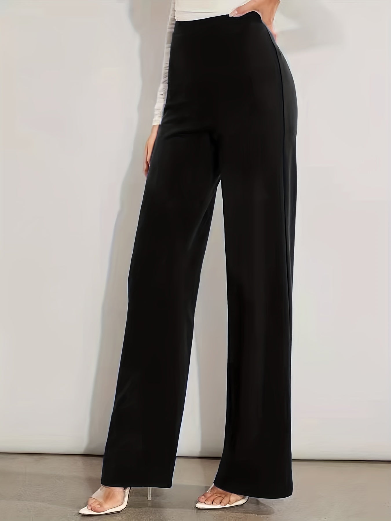 gbolsos  Wide Leg High Waist Pants, Versatile Solid Pants For Spring & Summer, Women's Clothing