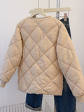 Button Front Puffy Coat, Long Sleeve Slant Pockets Outerwear For Fall & Winter, Women's Clothing