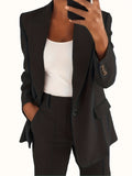 Solid Lapel Pocket Blazer, Elegant Long Sleeve Blazer For Spring & Fall, Women's Clothing