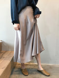 Retro Satin Maxi Skirts, Casual Solid High Waist Vintage Fashion Summer Skirts, Women's Clothing