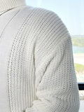 Men's Turtleneck Rib Knit White Sweater