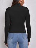 Solid Slim Turtleneck Bottoming Top, Long Sleeve Casual Every Day Top For Fall & Winter, Women's Clothing