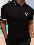 Casual Short Sleeves Button Up Graphic Polo Shirts, V-neck Tops Pullovers, Men's Clothing For Summer