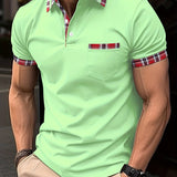 Men's Causal V-neck Button Up Short Sleeve Pockets Polo Shirts Men's Comfortable Tops For Summer