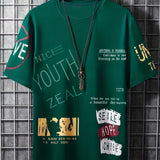 Men's Stylish Slogan Print Trendy T-shirt, Crew Neck Short Sleeve Tops, Graphic Tee Men's Clothes Summer, Men's Outfits