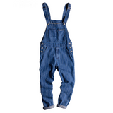 Gbolsos Men's stripe printed blue denim bib overalls Suspenders jumpsuits Coveralls Youth jeans