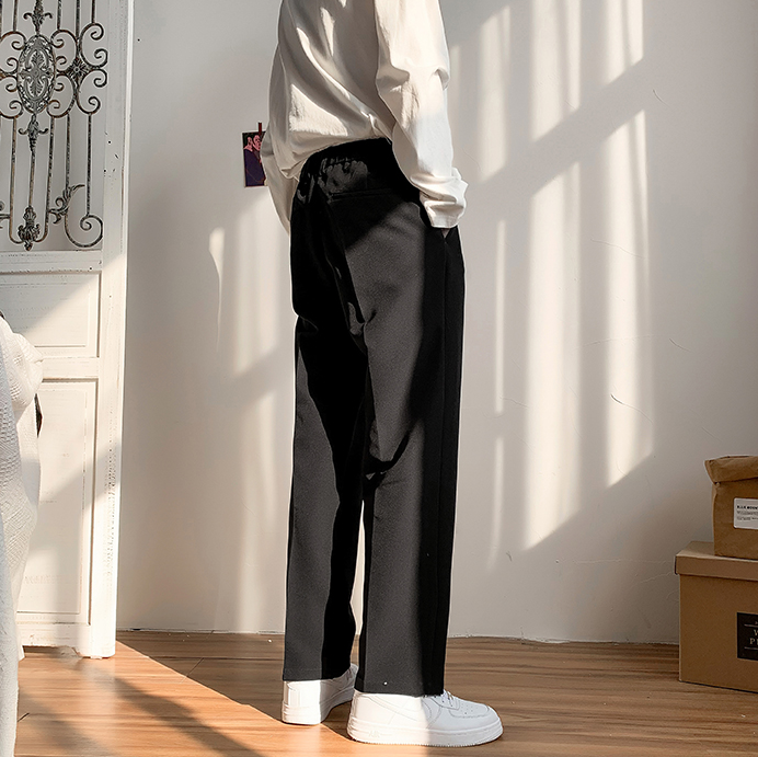 Gbolsos2021 Men's Button Decoration SilK Trousers High-quality Solid Color Casual Pants Business Design Cotton Formal Fit Suit Pants