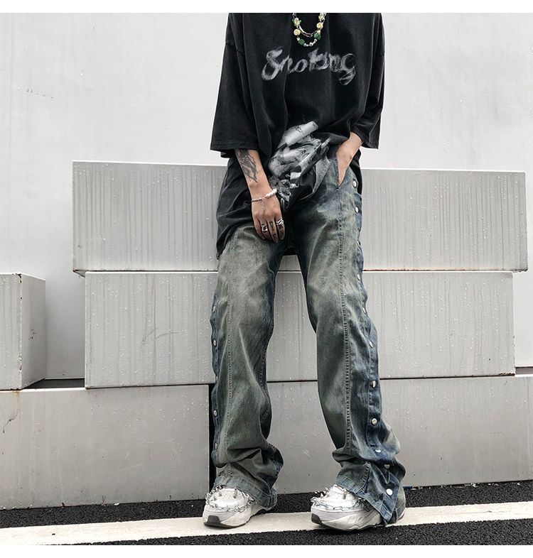 Gbolsos Jeans Men Vintage Color Block Tearing Patchwork Denim Pants Casual Japanese High Street Harajuku Fashion Streetwear Men
