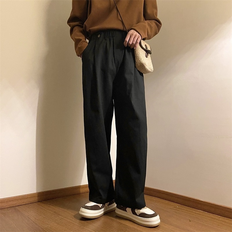 Gbolsos2022 Men's Japanese Retro Solid Color Wide Leg Pants Elastic Overalls Fashion Trendy Trousers Streetwear Loose Casual Pants