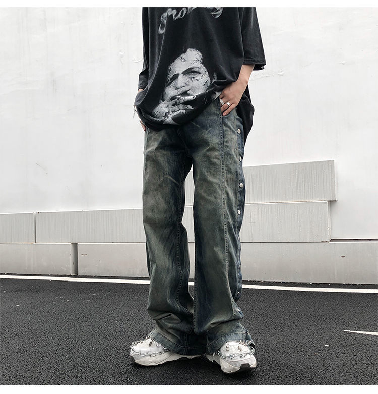 Gbolsos Jeans Men Vintage Color Block Tearing Patchwork Denim Pants Casual Japanese High Street Harajuku Fashion Streetwear Men