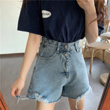 Gbolsos Denim Shorts Women Pockets Teens Streetwear Korean Vintage High Waisted Ins Ladies Trouser Summer Chic Stylish All-match Simple