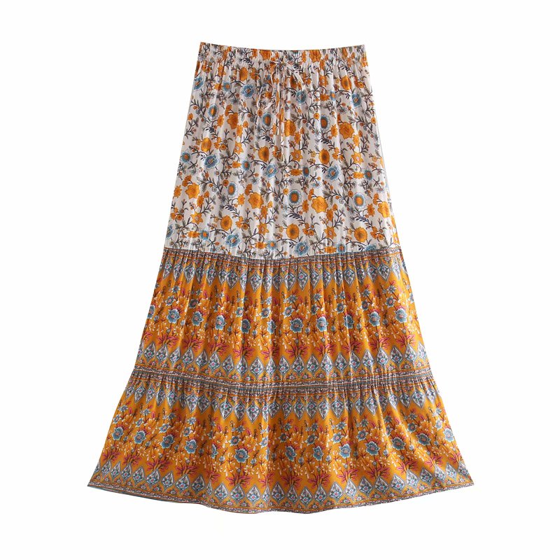 Summer Skirt Women Paisley Floral Print Skirts Casual Vintage A-Line Beach Skirt saia Jupe Femme faldas Midi Skirts