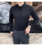 Gbolsos Elegant Fashion Gentleman Black Classic Mens Clothing Large Sizes Light Blue England Work Shirts Men Social Slim Button Up Dress