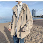 Hooded jacket men women spring autumn Hong Kong style trend loose ruffian handsome mid-length tooling jacket men's windbreaker