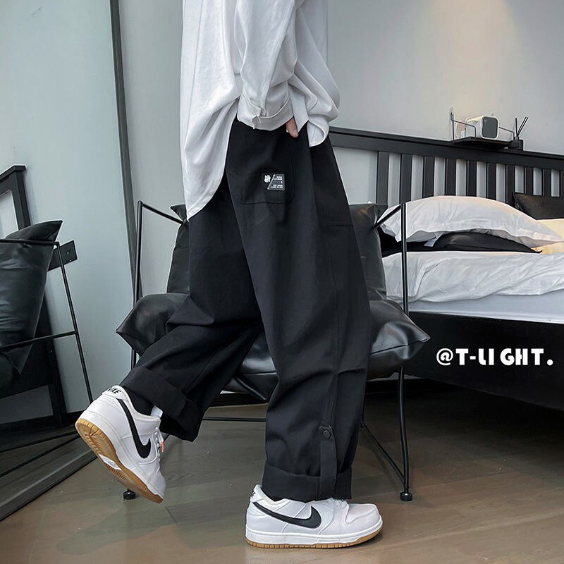Gbolsos Solid Color Wide Leg Pants Mens Oversized Casual Fashion Streetwear Vintage Male Cargo Pants Straight Loose Trousers