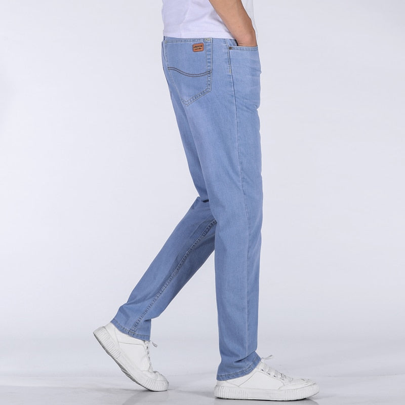Gbolsos Summer light-blue New Men's Stretch JeansKorean version Fashion Casual Slim Fit High Quality Elastic Denim Male Brand Clothes