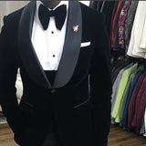 Gbolsos Black Velvet Wedding Tuxedo 3 Piece African Men Suits for Winter Slim Fit Groom Male Fashion Costume Jacket Waistcoat with Pants