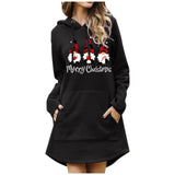 Gbolsos Women Christmas Sweatshirts Casual Solid Color Printing Pullover Hooded Pocket Long Sleeve Dress Платье #8