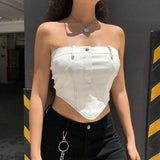 Gbolsos White Strapless Cropped Tube Top Women Sexy Backless Boob Tube Crop Tops Zipper Black Thread Camisole Summer