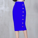 Summer Elegant Midi Pencil Skirt High Waist Bandgae Skirt Black Elastic Bandage Skirts Button Women Clothes