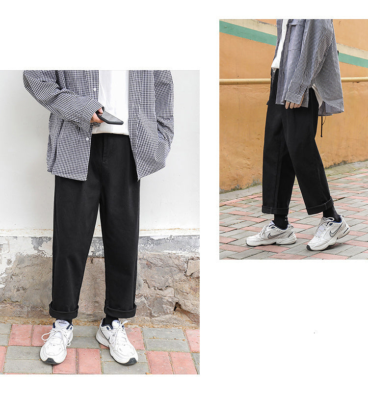 Gbolsos Solid Color Men's Harem Pants 2021  Korean Men Casual Straight Pants Harajuku Man Cotton Trousers 3XL