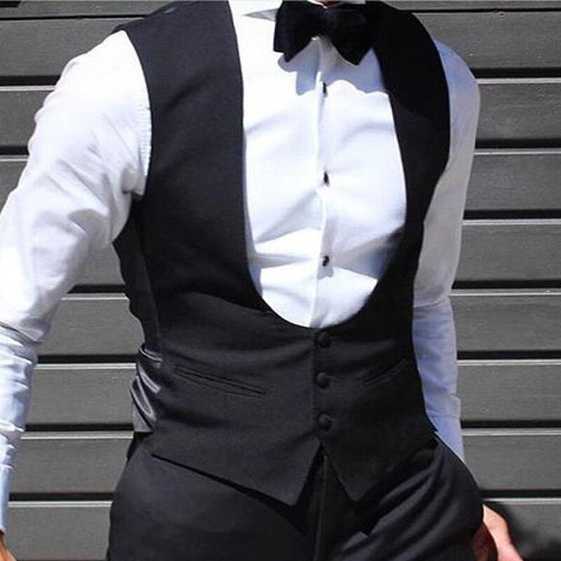 Gbolsos Black Men Vest for Wedding Groom Tuxedo One Piece Slim Fit Waistcoat Solid Color Male Fashoin Coat Clothes