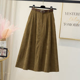 Gbolsos Long Skirts Women Corduroy Classy Tender Retro Autumn College Ladies Cozy Ins Prevalent Basic Leisure All-match Feminino Newest