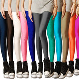 Gbolsos Women Solid Color Pants Leggings Shinny Elasticity Casual Trousers Fluorescent Spandex Candy Ankle-Length Knitted Bottom